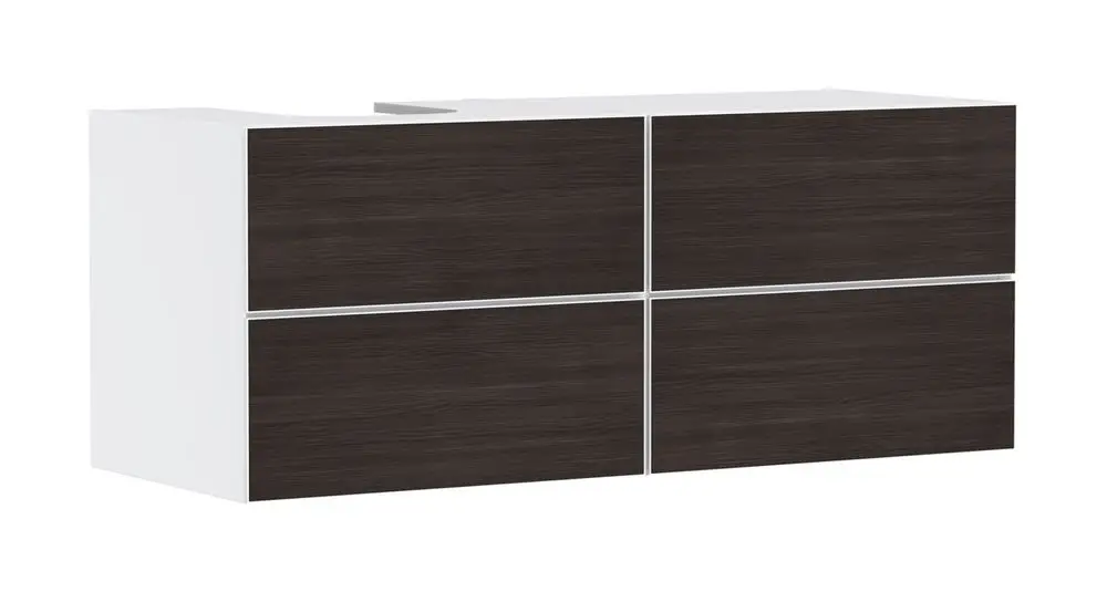Waschtischunterschrank in Mattweiß mit vier Schubkästen, produziert von Hansgrohe, in schlichter, funktionaler Gestaltung ohne sichtbare Alternativverkleidung.